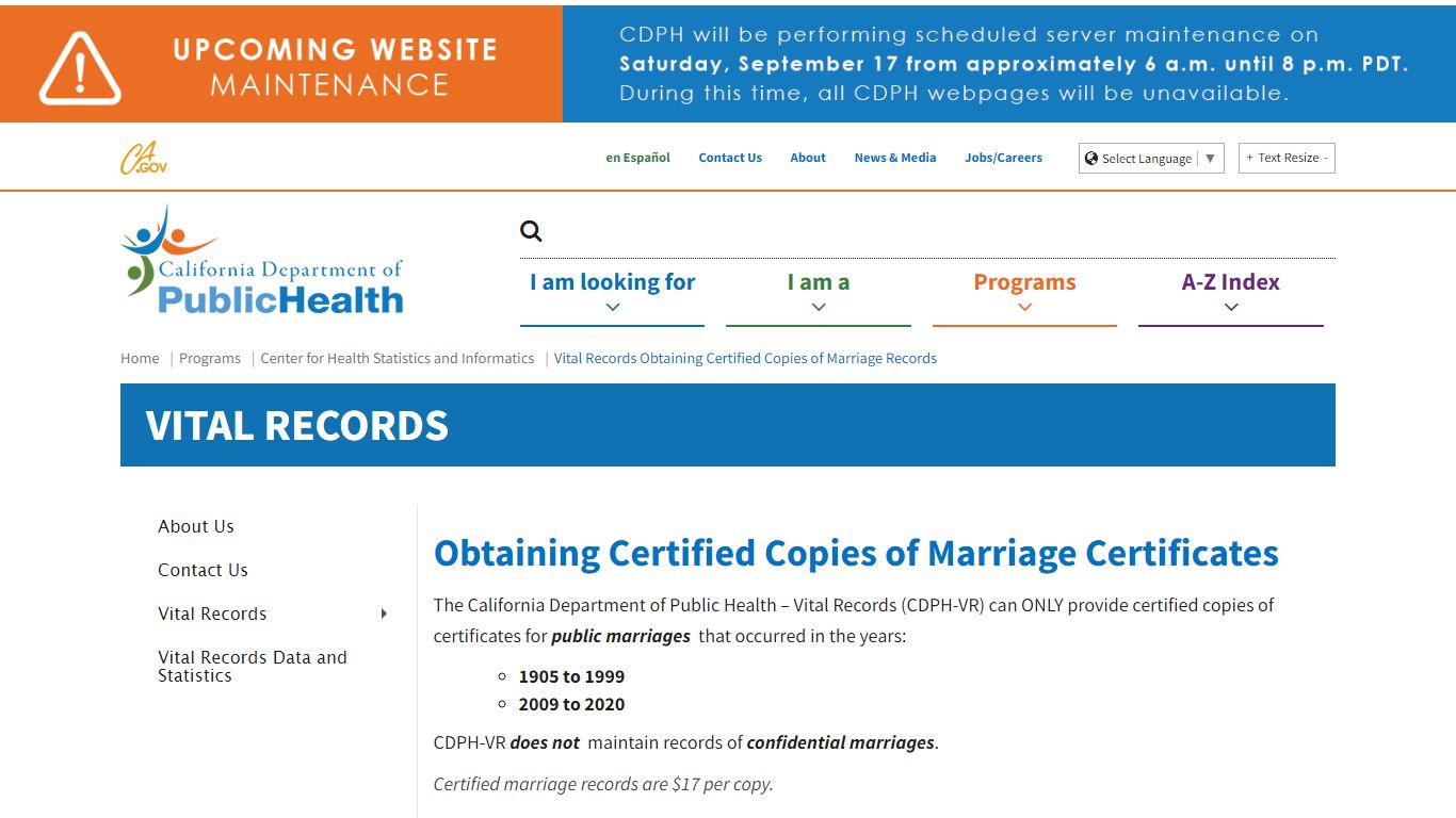 Vital Records Obtaining Certified Copies of Marriage Records - California
