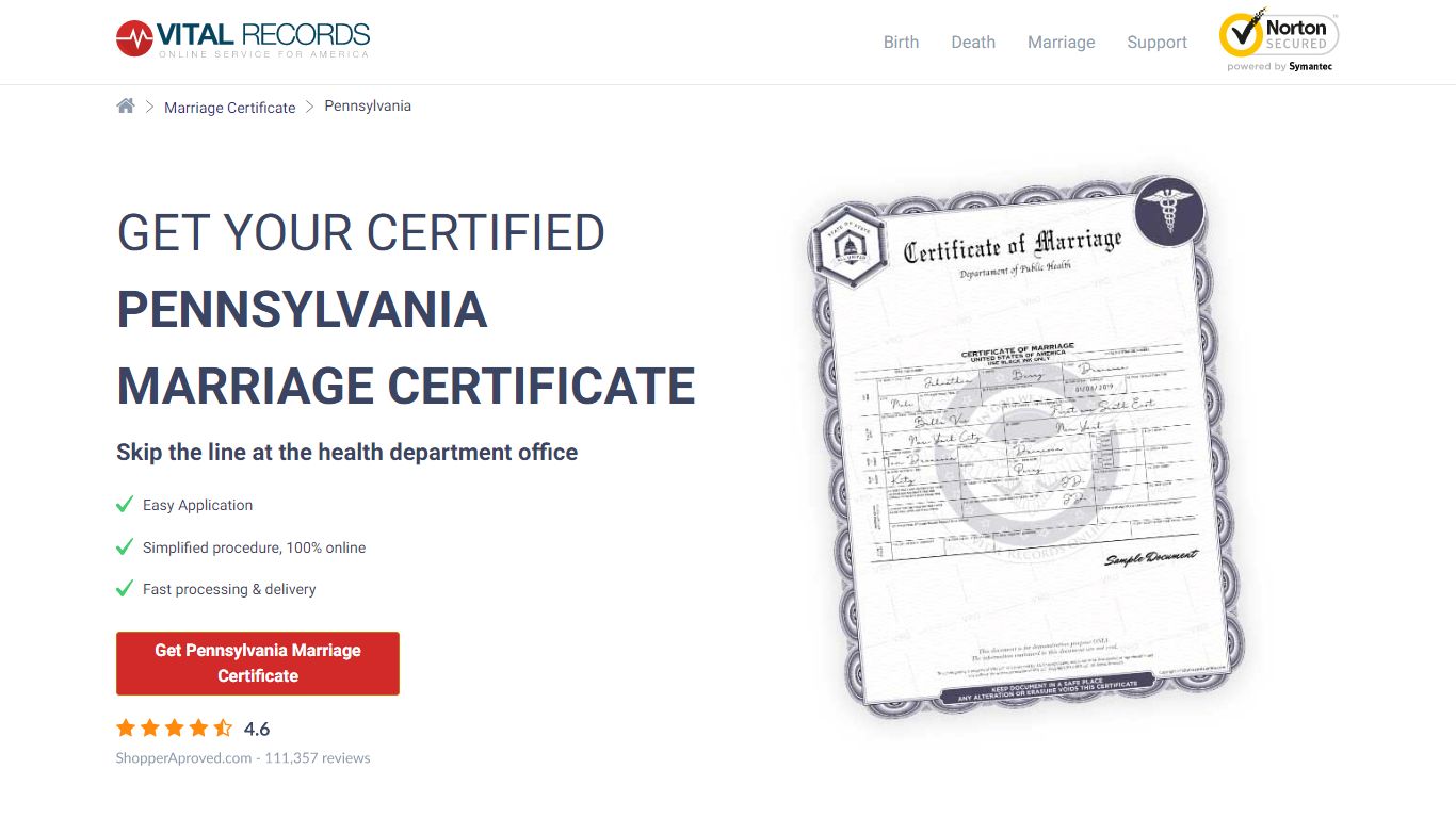 Get Your Certified Pennsylvania Marriage Certificate - Vital Records Online