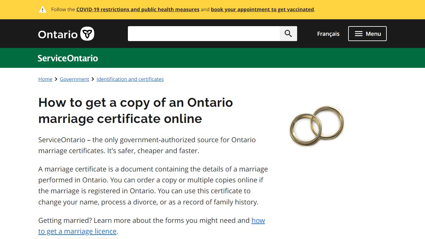 How to get a copy of an Ontario marriage certificate online